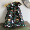 Rabbits and birds drawstring bag with pompoms