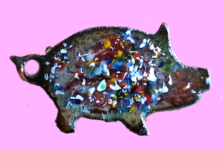 pig decorated with enamel chip 
