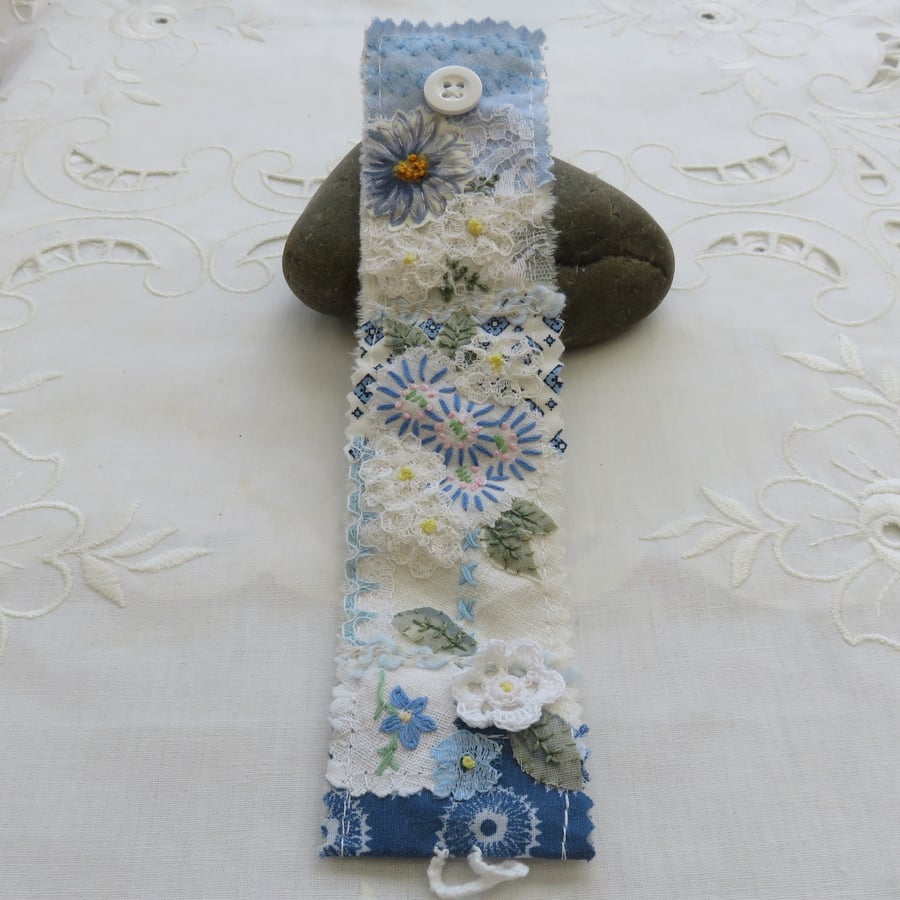 Patchwork Cuff - Blue Daisies and Lace
