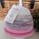 Baby Girls Knotted Fairisle Hand Knitted Pixie Hat 6-12 months size