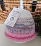 Baby Girls Knotted Fairisle Hand Knitted Pixie Hat 6-12 months size
