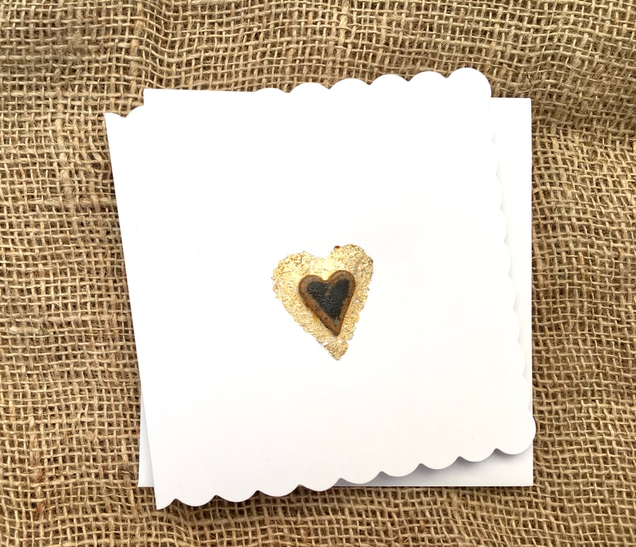 Hand made card, gold leaf ceramic design, birthday, wedding, valentines day card