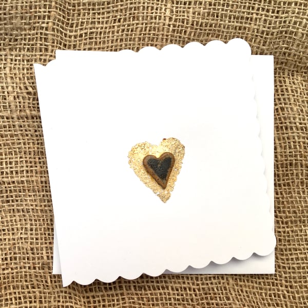 Hand made card, gold leaf ceramic design, birthday, wedding, valentines day card