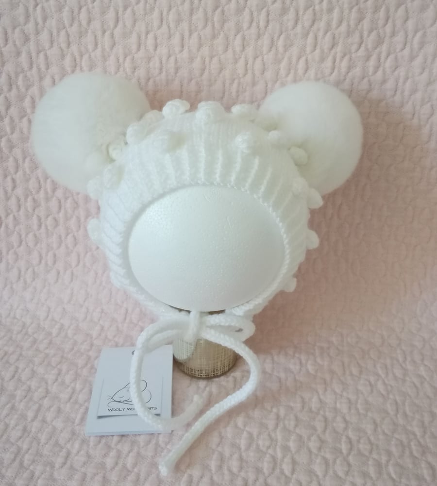 Hand knitted bobble bonnet