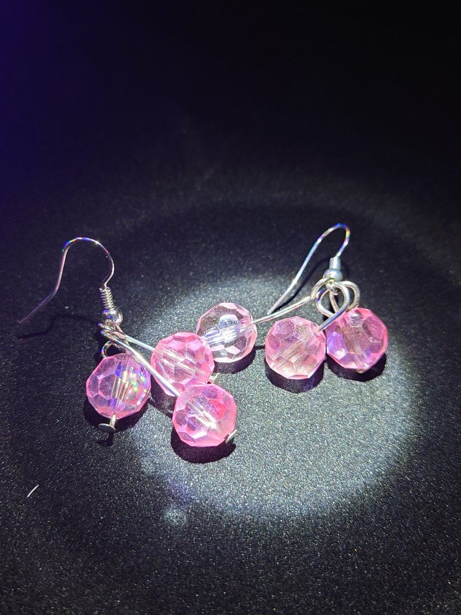 3 pink beaded earrings