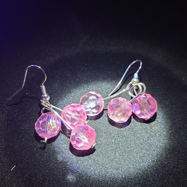3 pink beaded earrings