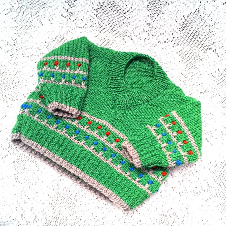 V-Neck Jumper with Flower Pattern at Hem and Cuffs, Baby Shower Gift, Baby Gift