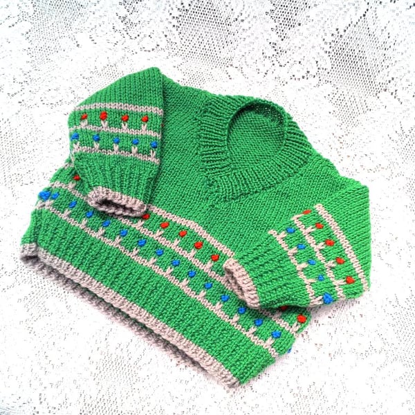 V-Neck Jumper with Flower Pattern at Hem and Cuffs, Baby Shower Gift, Baby Gift