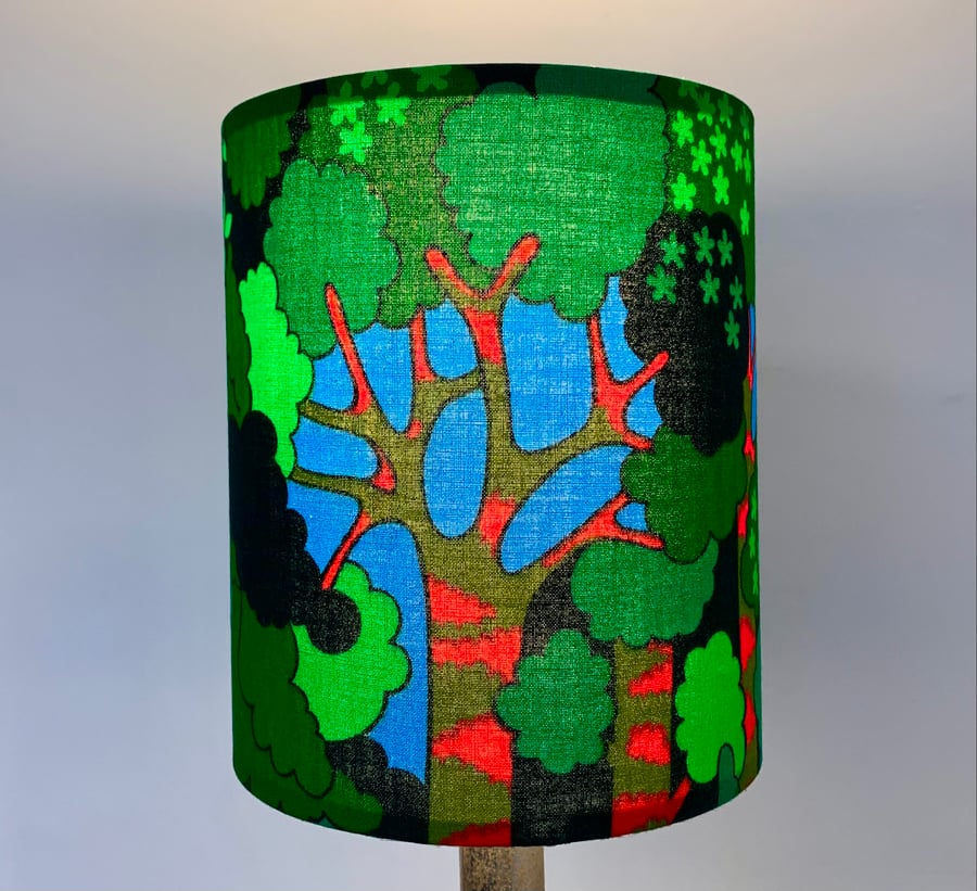 Retro Forest Lampshade SKOGEN in 70s Vintage Fabric by Ulla Bodin for Almedahls