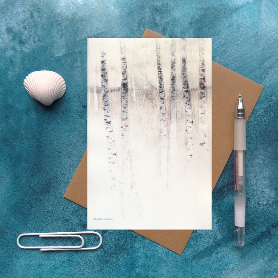 Silver birch study II new forest in winter blank card plastic free