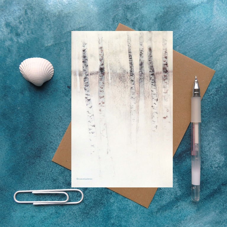 Silver birch study II new forest in winter blank card plastic free