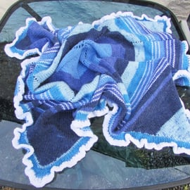 Baby Blanket, hand knit, Aran yarn, multicoloured pattern, 40" square