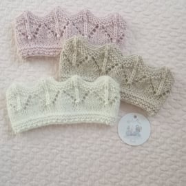 Hand knitted baby crowns, photoshoot props, christening crowns