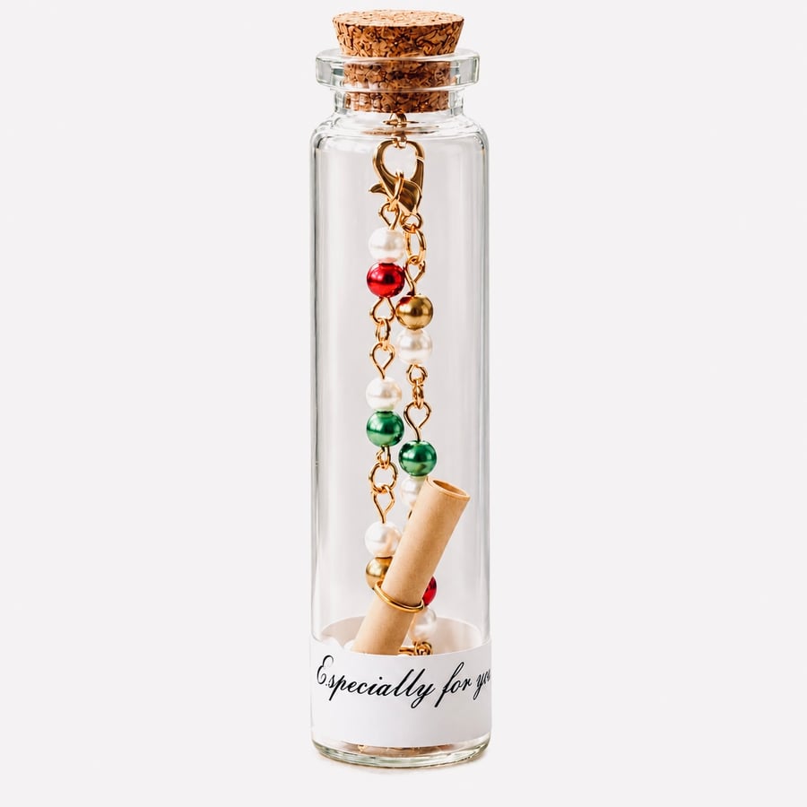Christmas Wishes – Handmade Czech Glass Pearl Bracelet in a Bottle 