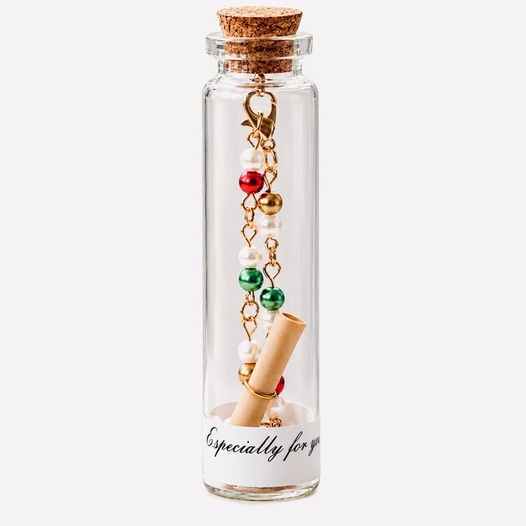 Christmas Wishes – Handmade Czech Glass Pearl Bracelet in a Bottle 