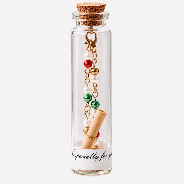 Christmas Wishes – Handmade Czech Glass Pearl Bracelet in a Bottle 