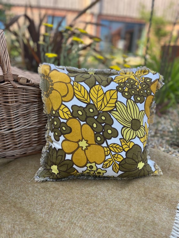 Seventies St Michael floral cushion cover with frayed edge