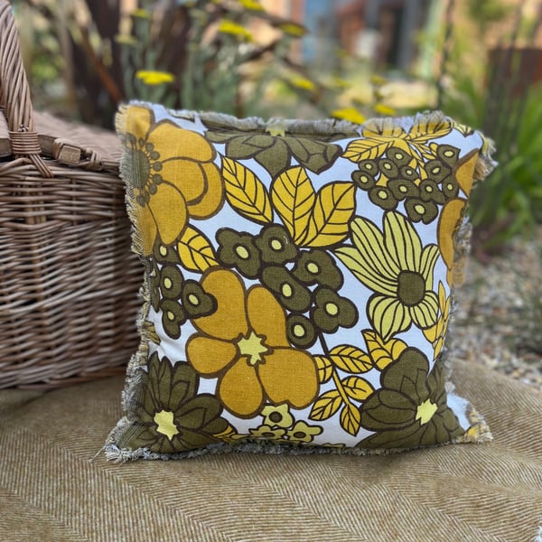 Seventies St Michael floral cushion cover with frayed edge