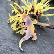 Flame painted copper lizard brooch