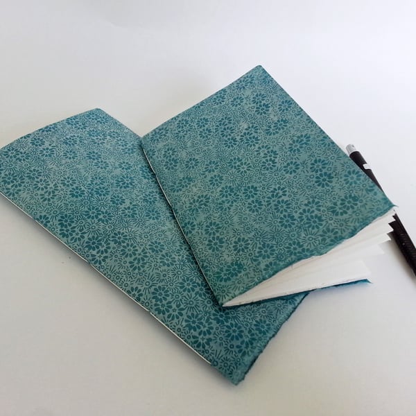 Two Teal Daisy Sketchbooks, pair of notebooks A5 tall & A6. 
