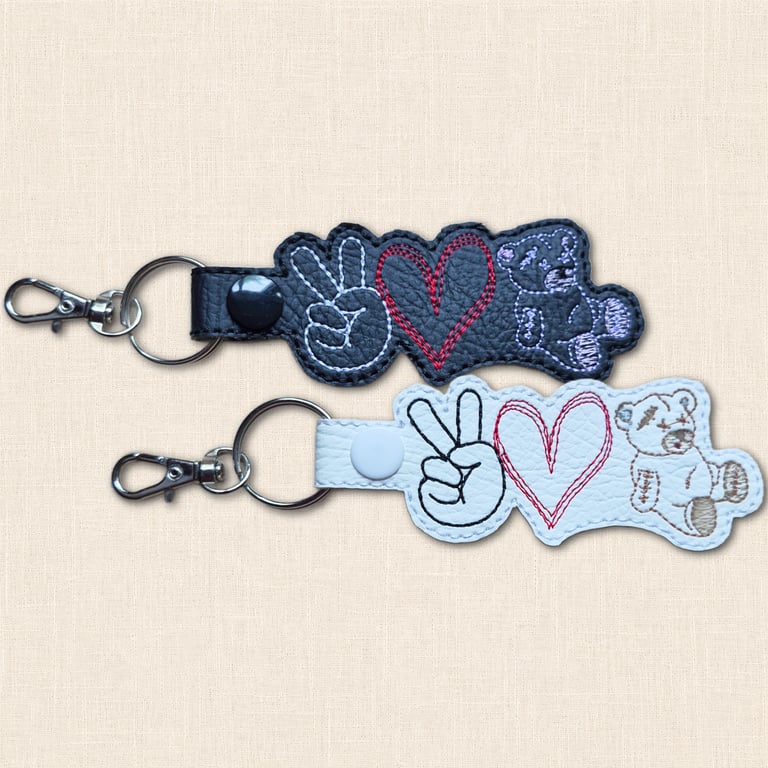 Teddy Bear Keyring - Peace Love Teddy Bear Faux Leather Bag Charm