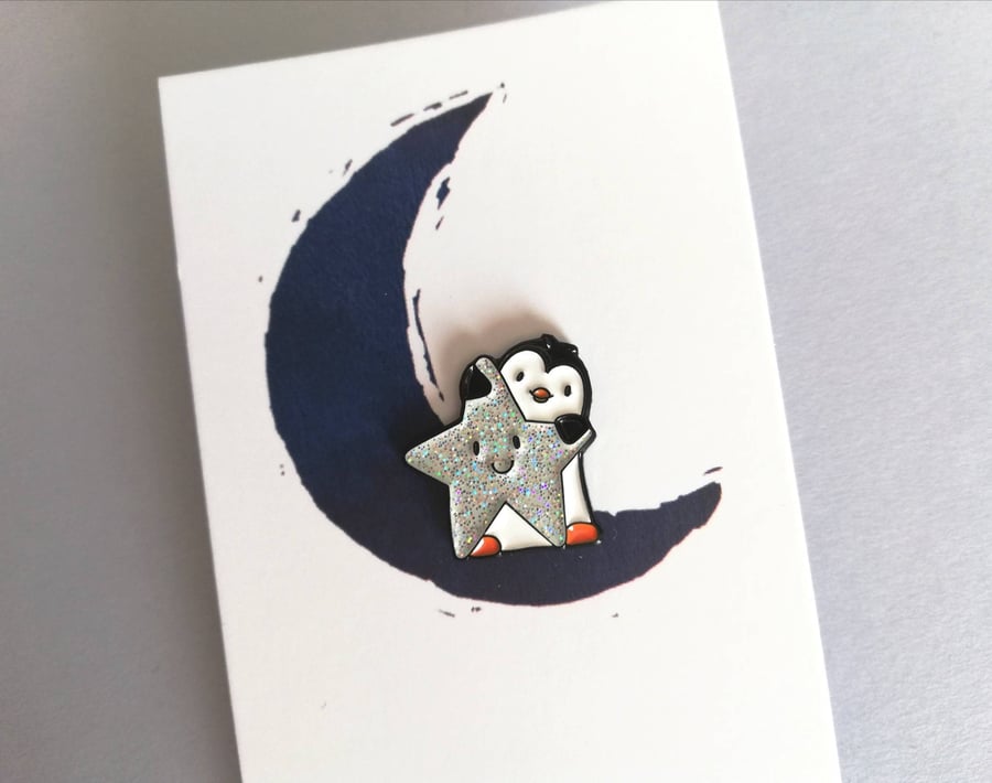 Penguin and Star Pin