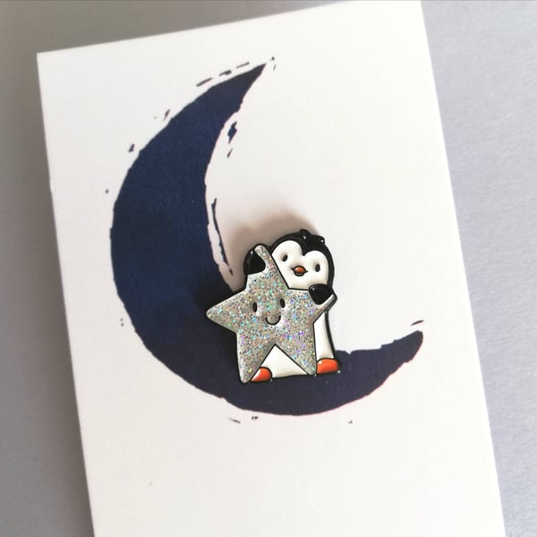 Penguin and Star Pin