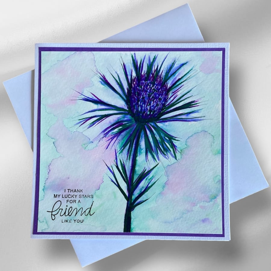 Hand painted thistle card for a friend.