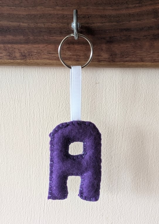 Handmade felt alphabet letter keyring A