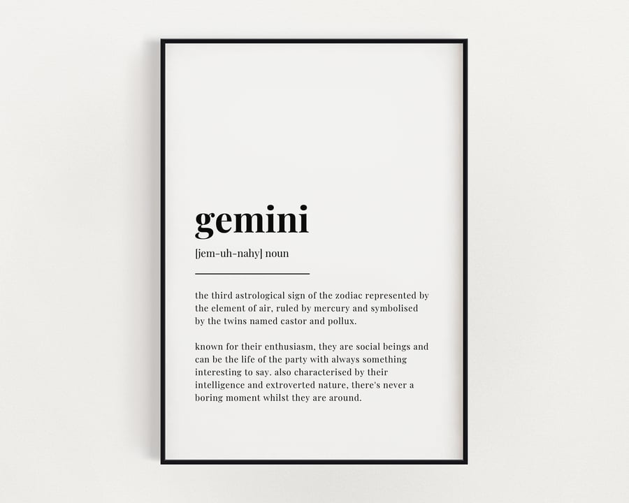 GEMINI DEFINITION PRINT, Astrology Gift, Gemini Gifts, Star Sign Gift, Wall Art
