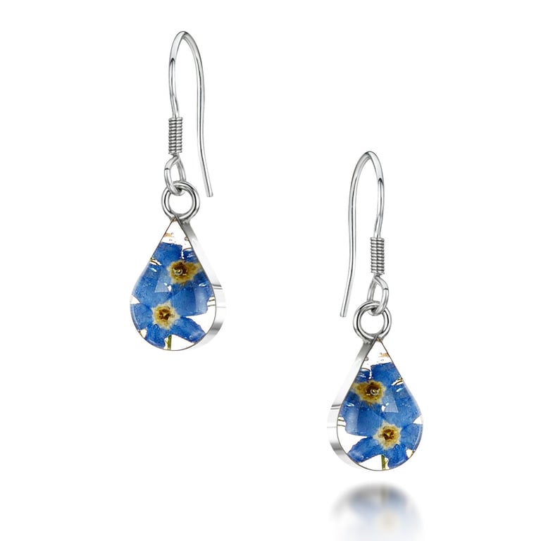 Sterling Silver Forget-Me-Not Teardrop Earrings