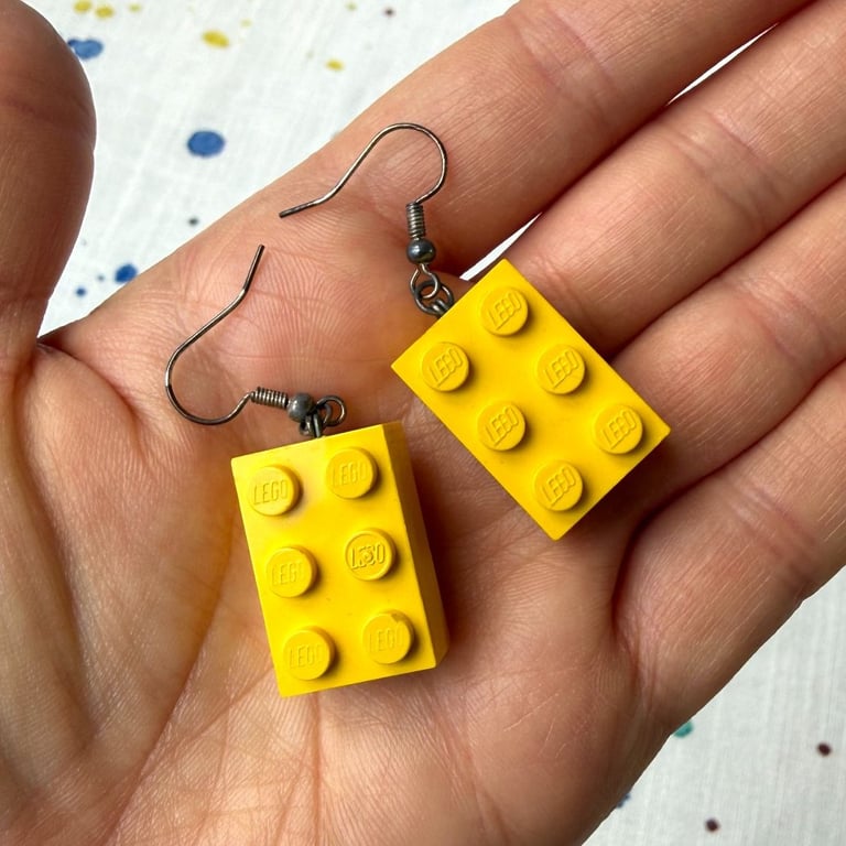 Upcycled Yellow 2x3 Lego Earrings - Silver Plate Tarnished - Super Seconds
