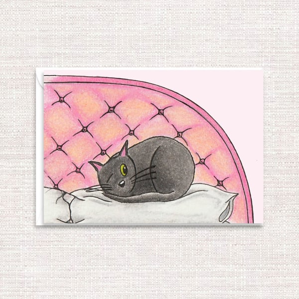 Sleepy Kitten Greetings Card - Hand Illustrated Cat Birthday Card