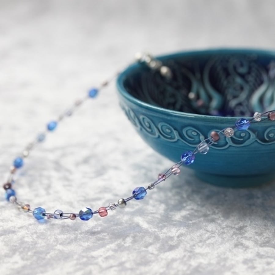Blue and Pink Wire Necklace