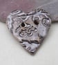 Medium Bronze Brocade Texture Heart Shaped Ceramic Button - Image 1