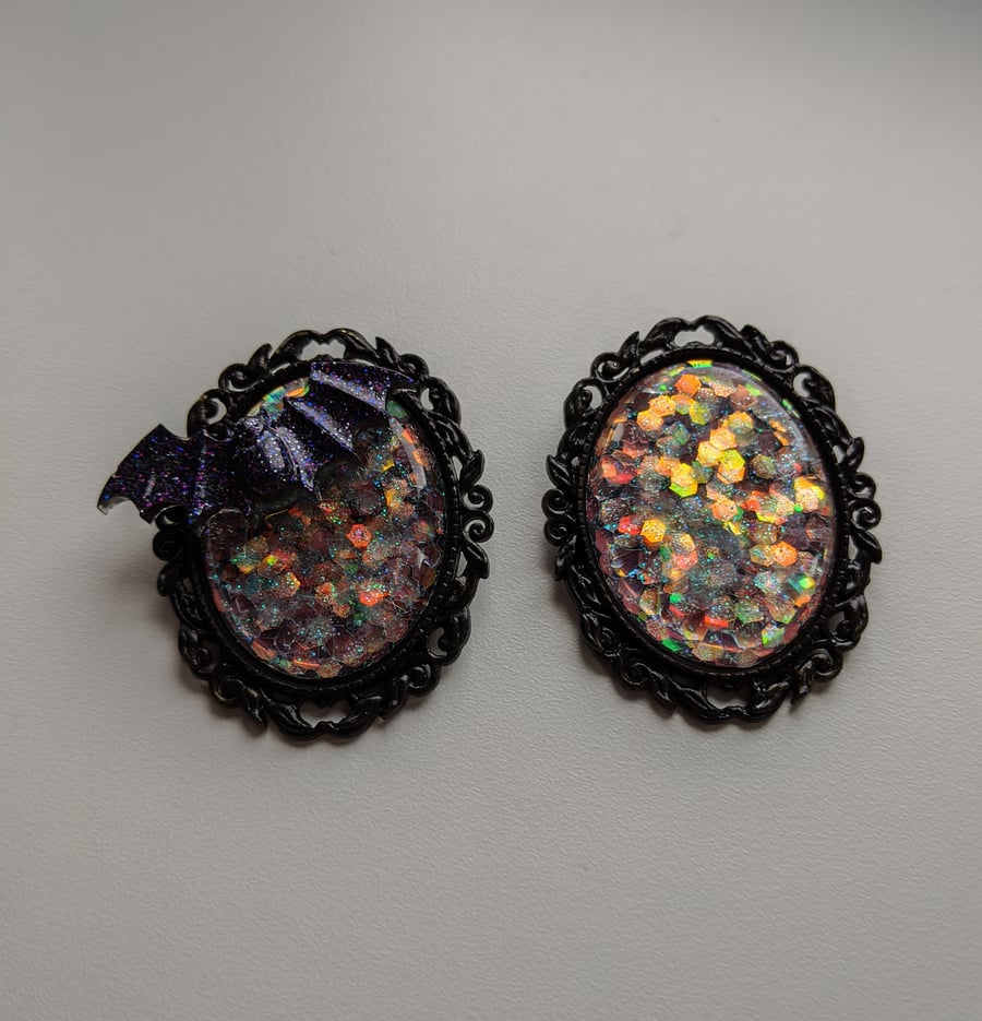 Blood moon faux opal brooch with bat option