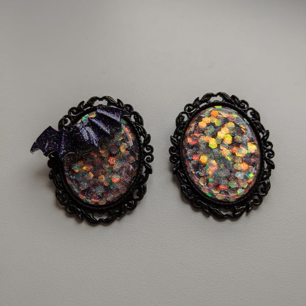 Blood moon faux opal brooch with bat option