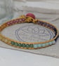 Pastel rainbow gemstone large bracelet with gold leather and pink button - Image 4