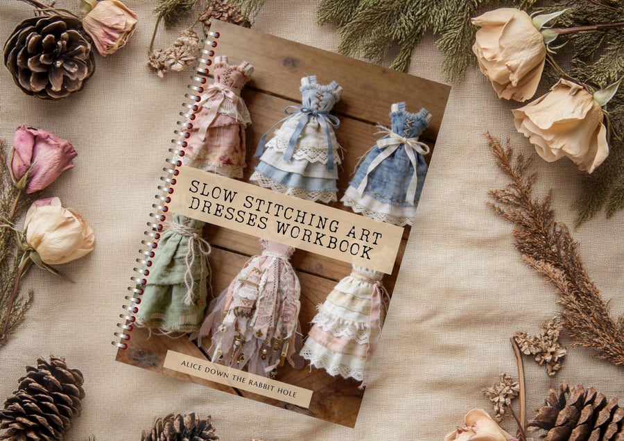 Slow Stitching Fabric Art Dresses Workbook (PDF) - Textile Art Miniatures