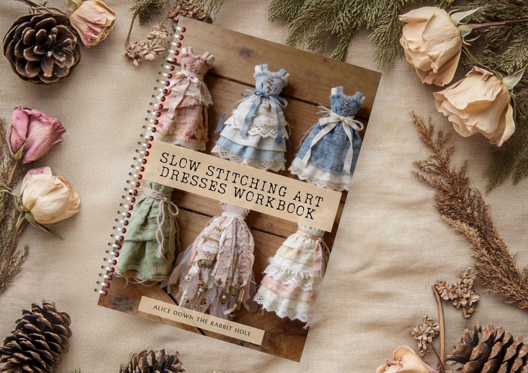 Slow Stitching Fabric Art Dresses Workbook - Textile Art Miniatures
