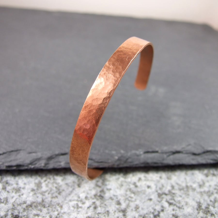 Hammered Copper Cuff Bangle, Large Size