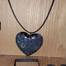 Handmade resin heart pendant on  black waxed cord