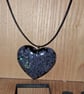 Handmade resin heart pendant on  black waxed cord