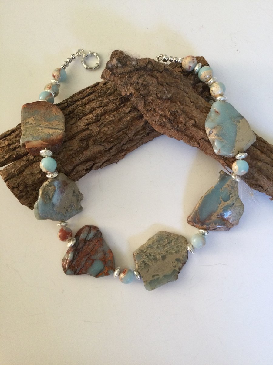 Dragon’s vein jasper and Tibetan silver necklace