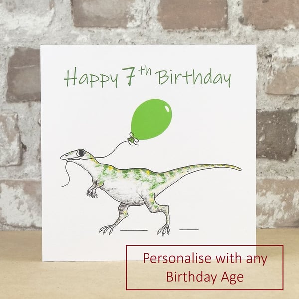Birthday Card Dinosaur Balloon - Personalised with any Birthday age