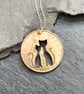 Upcycled penny coin pendant with two cats - Image 2