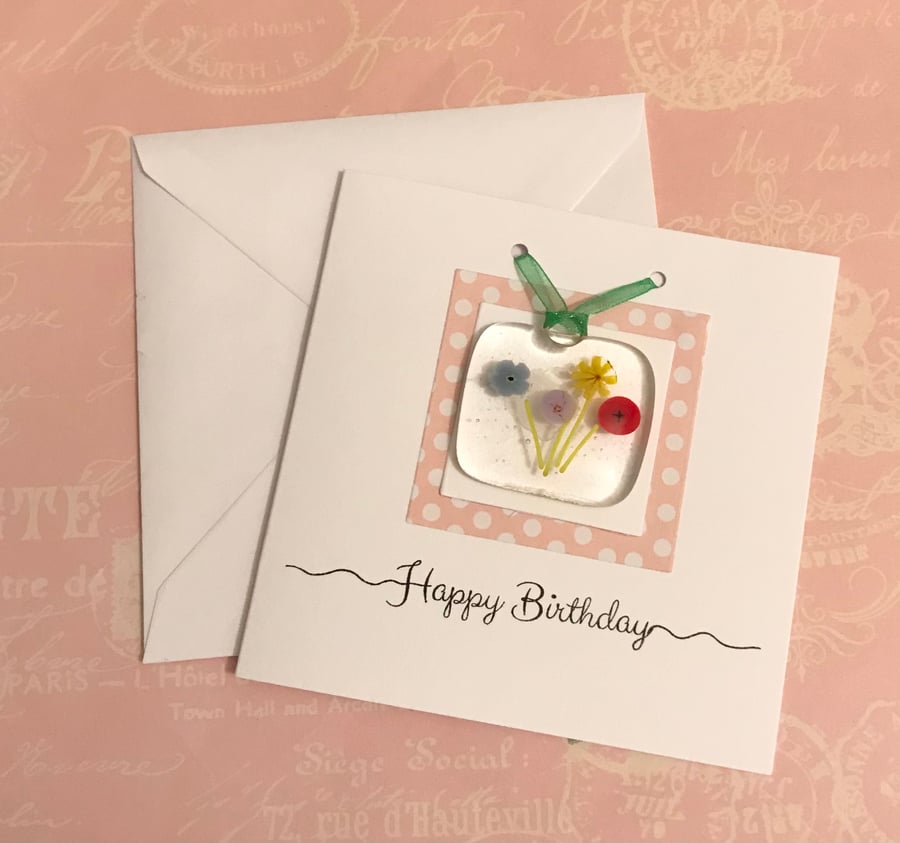 Birthday Card with Fused Glass Decoration 