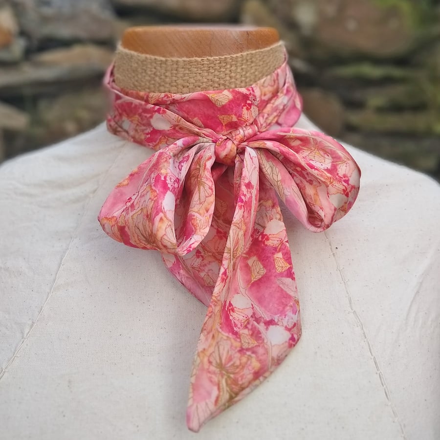 Satin floral design scarf