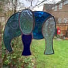 Stained Glass Large Elephant Suncatcher - Handmade Hanging Decoration - Blue