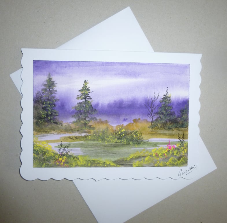 original art hand painted landscape watercolour card painting ( ref fA397 G2 )